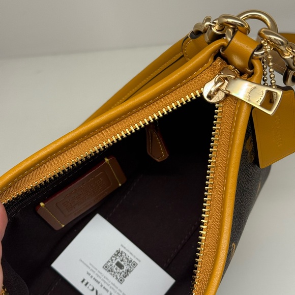 Coach Laurel Small Shoulder Bag Signature Canvas With Floral CCF17 Walnut/Yellow - Picture 10 of 11